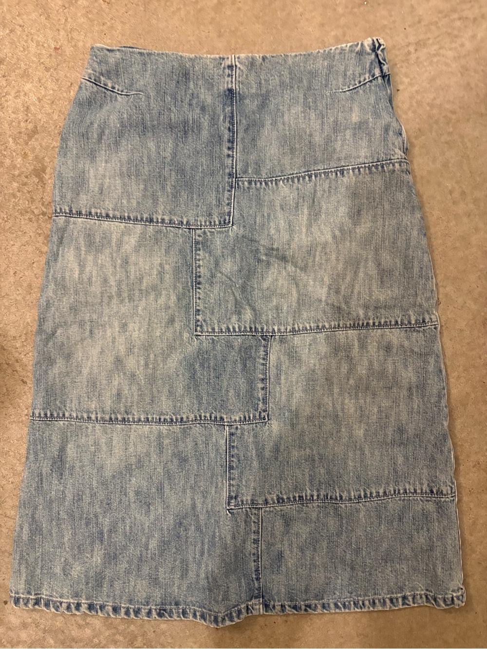 Y2K Patchwork Denim Midi Skirt 90s Minimalist Light Wash Jean Skirt Vintage